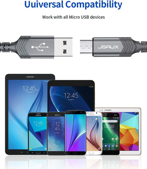 JSAUX Micro USB Charger Cable (3-Pack 3.3ft+6.6ft+10ft) Nylon Braided Cord for Samsung Galaxy S6 S7 Edge Note 5 - Grey