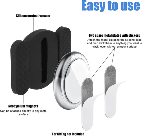 Goktvai 4pcs 1) Magnetic Holder Case for Airtag, Soft Silicone Protective Cover Hider Hidden Magnet Mount Cover