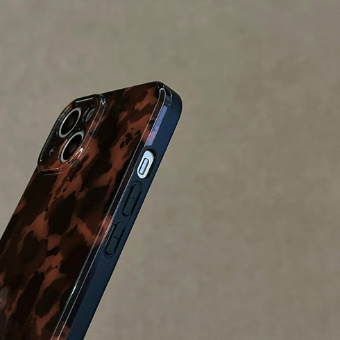 Tortoise Shell Retro Phone Case for iPhone 14 Pro, Chic Amber Brown Leopard Stylish Classic Soft Slim Cover