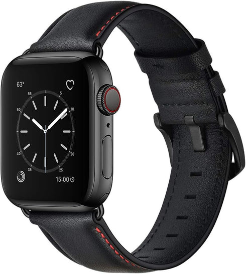 Leather Band for Apple Watch 10 46mm Ultra2 49mm 45mm 44mm 42mm - Vintage Black Strap for iWatch