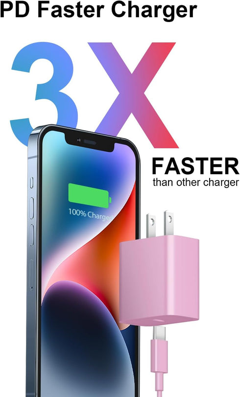 iPhone 14 13 12 Fast Charger 20W PD USB C Wall Charger with 6FT Fast Charging Cable for iPhone 14/14 Pro/14 Pro Max/14 Plus/13/12/11/Pro/Pro Max/Mini/Xs Max/X, iPad - Pink