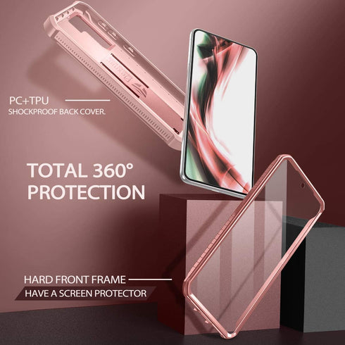 Dexnor Case for Samsung Galaxy S21, Built-in Screen Protector and Kickstand, Heavy Duty Shockproof Cover, Rose Gold