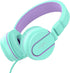 AILIHEN I35 Kids Headphones On-Ear for School, 93dB, 3.5mm Wired Mic for Chromebook, Laptop, Green/Purple