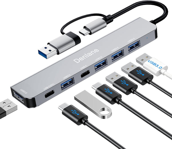 Denlane USB C Hub USB Hub 3.0 for Laptop, Upgrade 7 in 2