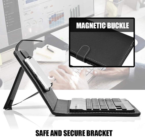 V BESTLIFE Portable Wireless Bluetooth Keyboard with Leather Case, Universal Portfolio Flip Case for 4.5''-6.8'' Phones