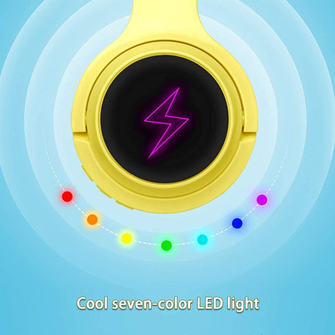 Yellow Kids Bluetooth Headphones, Cartoon Wireless Headphone with Microphone, Volume Reduced Foldable Headset for Travel