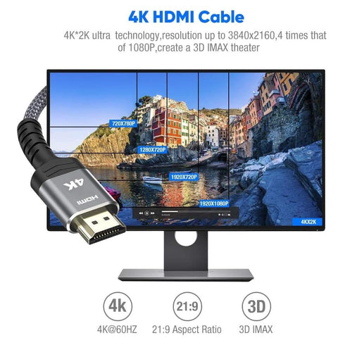 30FT, 18Gbps 2.0 (4K 60Hz 4K 3D 2.2 PS4/3 TV/HDTV/PS5/Blu-ray Highwings Long HDMI Cable High Speed Braided