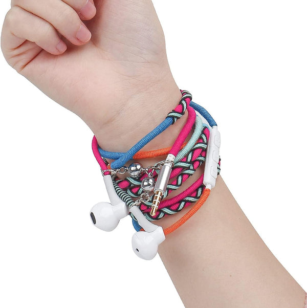 URIZONS Nylon Braided Tangle Free in Ear Headphones - Colorful Wraps Wired Earbuds with Microphone Compatible with