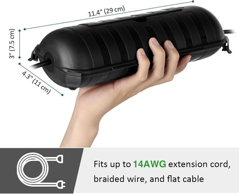 Flemoon Outdoor Extension Cord Safety Cover - Weatherproof Electrical Connection Box for Outlets, Black