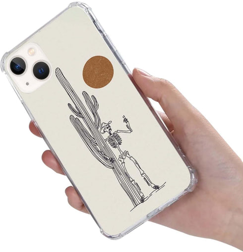 Skull Cowboy Phone Case for iPhone 13, Wild Sunset Cactus Cover for Men, Women, Boys, Girls