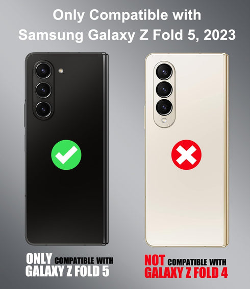 Galaxy Z Fold 5 Case - Card Holder & Kickstand & Hinge Protection & Sliding Lens Cover, Built-in Screen Protector,