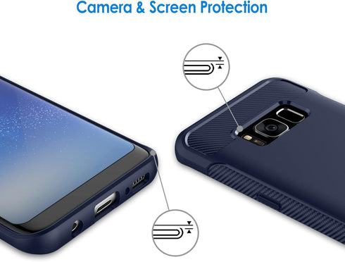 JETech Slim Fit Case for Samsung Galaxy S8, Thin Phone Cover with Shock-Absorption, Carbon Fiber Design, Blue