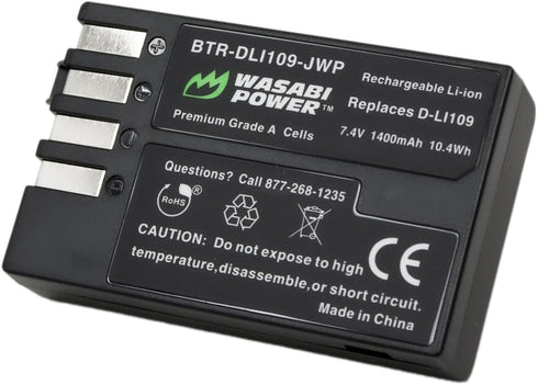 Wasabi Power Battery and Charger for Pentax D-LI109 (2-Pack) for K-r, K-30, K-50, K-500