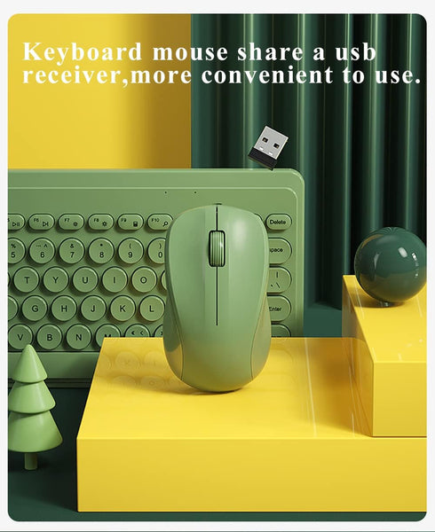 JieruiDeng 79-Key Retro Mini Wireless Keyboard Mouse Combo - 2.4G USB - Silent Mice Set for Laptop Desktop PC iPad