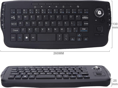 Multimedia Wireless Mini Keyboard with Trackball Mouse, 2.4Ghz, Scroll Wheel for PC, Mac, Android TV Box, Black