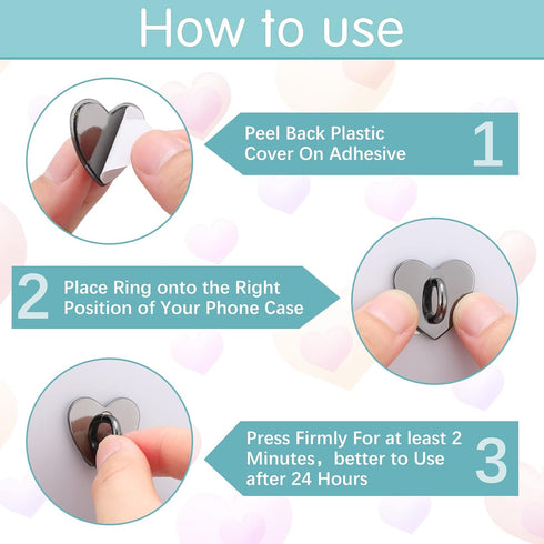 12 Pcs Heart Shaped Cell Phone Finger Ring Holder, Adhesive Metal Phone Grip, Charm Loop Stand for DIY Phone Case and
