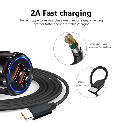Fast Car Charger USB Type C Cable for TCL Flip Pro, Alcatel Go Flip 4, Sonim XP8, Jitterbug Phones
