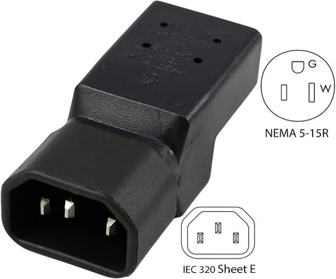 Dracaena 10 Pack IEC320 C14 Male to Nema 5-15R PDU USA UPS Extension Power Plug Adapter