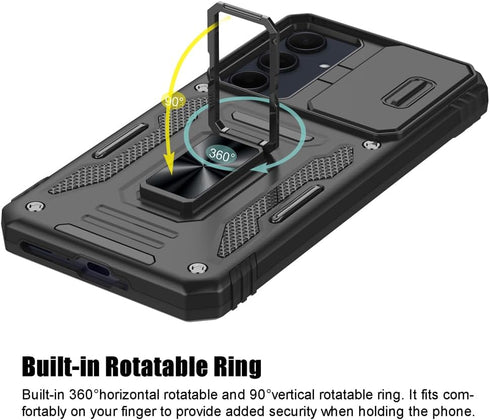 Samsung Galaxy A35 5G Case, Shockproof with Sliding Camera Cover & Ring Holder Kickstand, Black