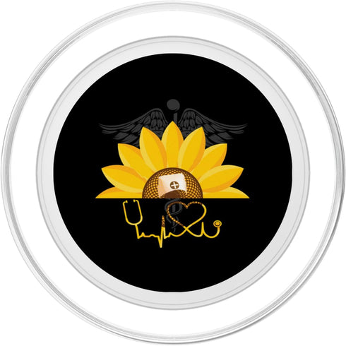 PopSockets MagSafe PopGrip for iPhone - Sunflower With Nurse Heartbeat Nursing LPN CRNA RN Day
