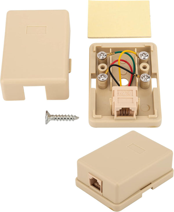 Phone Jack Surface Mount Single Port Telephone Jack Box, 4 Screw Terminals to 1 RJ11 6P4C Female, 2pack Ivory