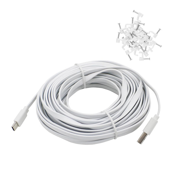 PDEEY 25 ft USB C Cable for CCTV WiFi Security Camera, Type-C Extension Charging Cord Flat, Waterproof