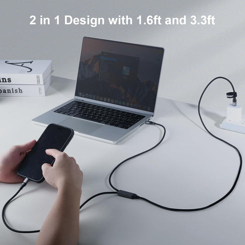 Nillkin 4.9ft Lightning & USB-C 2-in-1 Charging Cable, Fast Charger Cord for iPhone 15/14/13/12/11 Pro/Max, iPad