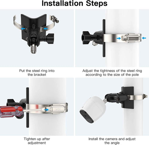 Outdoor Mount for Arlo Pro 4/3/2/Ultra/Essential, Reolink Wyze Cam, Fits 1.96-7.87 inch Pipe without Drilling (Black, 2