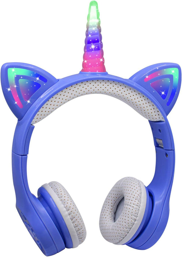 Unicorn Kids Bluetooth Headphones, 15 Hours Playtime, Toddler Bluetooth Headphones for Girls Boys, LED Light Up