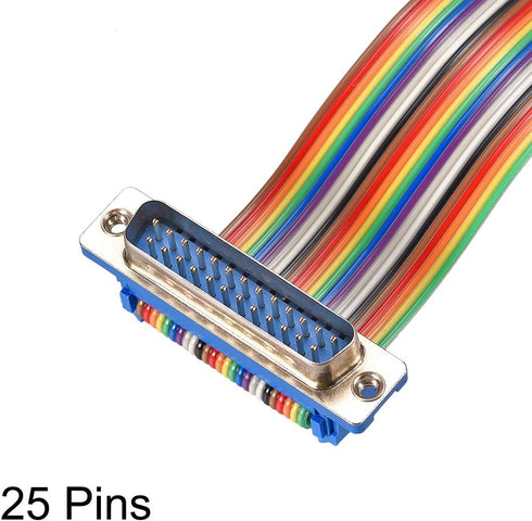 uxcell IDC Rainbow Wire Flat Ribbon Cable - DB25 Male to DB25 Male Connector, 11.8inch Length