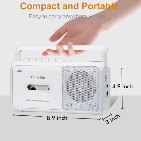Gelielim Portable AM/FM Radio Stereo Cassette Player Boombox with Big Speaker and Earphone Jack, Battery Operated