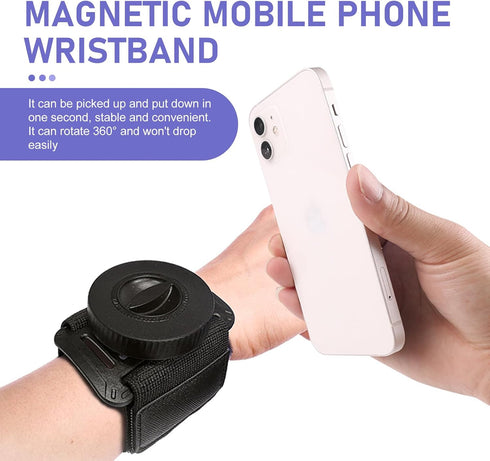Titgoes Magnetic Wristband Phone Holder for Running, Adjustable Sports Armband Cell Phone Holder, Hands-Free Phone