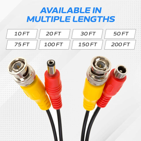50FT Cables Direct Online Black Premade BNC Video Power Cable Extension Wire for CCTV, Security Camera, DVR