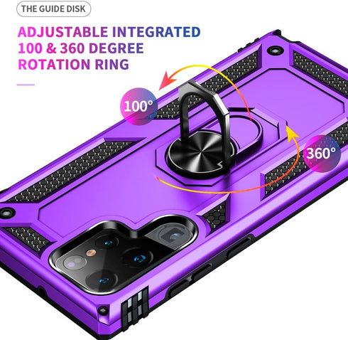 Androgate Galaxy S22 Ultra Case with HD Screen Protectors, Military-Grade Ring Holder Kickstand, 15ft Drop Tested