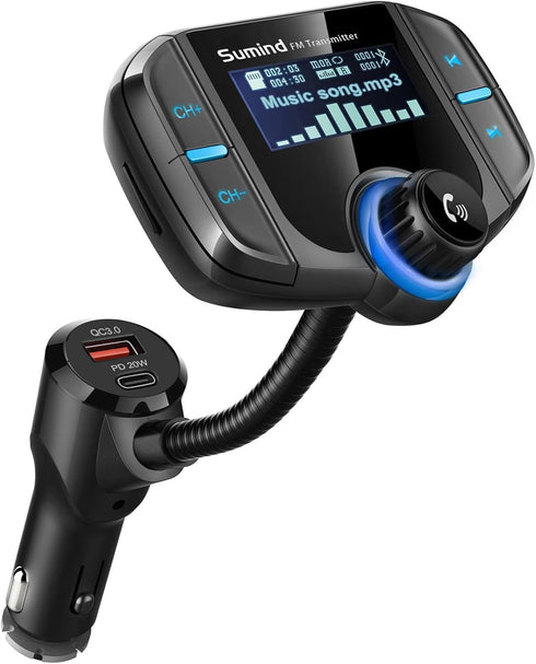 Upgraded Bluetooth FM Transmitter, Wireless Radio Adapter with 1.7'' Display, QC3.0 Dual USB Ports, AUX Input/Output