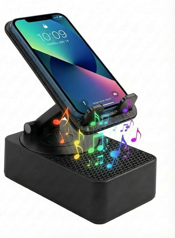 YUEWEESER Cell Phone Stand 3-in-1 Foldable with Induction Speaker & Atmosphere Light, 360