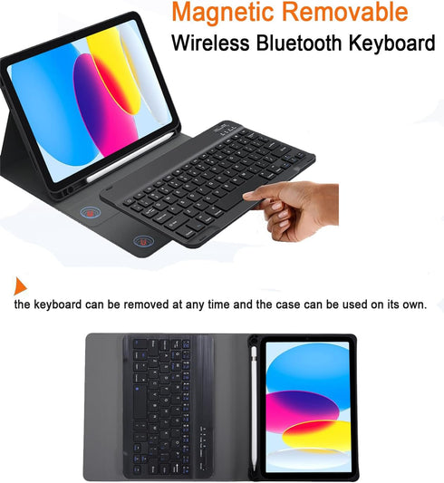 Wireless Bluetooth Keyboard Case for iPad 10th Generation, Full-body Protection, Black