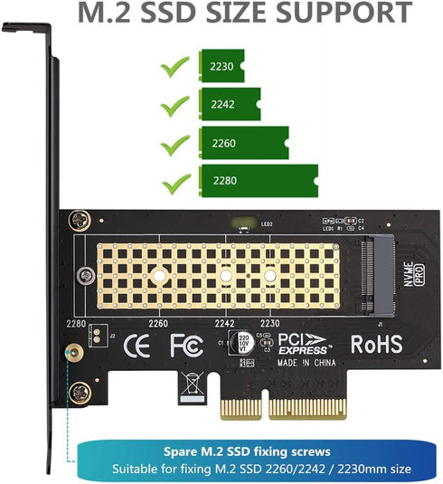 M.2 NVME to PCIe 3.0 x4 Adapter with Aluminum Heatsink Solution
