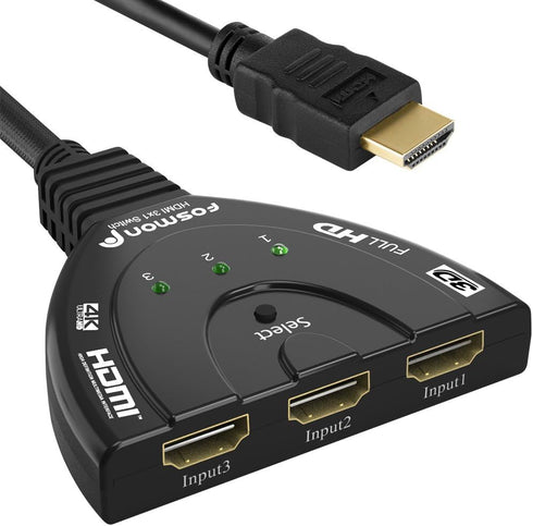 Fosmon 4K HDMI Switch 3 in 1 Out, 4K@30Hz, 3-Port HDMI Splitter Hub, Auto Switching for HDTV, PS5/4