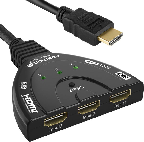 Fosmon 4K HDMI Switch 3 in 1 Out, 4K@30Hz, 3-Port HDMI Splitter Hub, Auto Switching for HDTV, PS5/4
