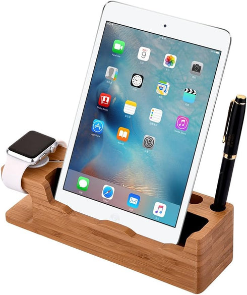 MOOZO Bamboo Wood Desktop Charging Dock Station Charger Holder for iPhone 16 15 14 13 12 11 Pro Max Apple Watch