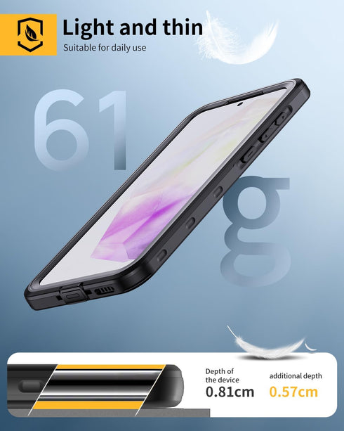Lanhiem Rugged Case for Samsung Galaxy A35 5G, IP68 Waterproof, Dustproof, Built-in Screen Protector, Black/Clear