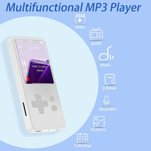tokemisc 32GB MP3 5.2, 1.8 inch 256GB(White) Player with Bluetooth Screen Portable Music Player for Kids, with Built