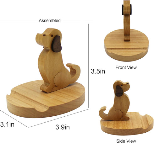 Cute Dog Cellphone Holder Stand - Wooden Smartphone Desk Holder for All Mobile Phones