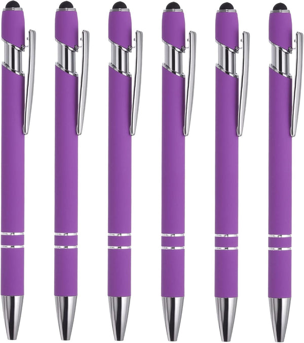 PATIKIL 6 Pack Ballpoint Pen with Stylus Tip, 2 in 1 Metal Pen Black Ink 1.0mm Medium Point for Touch Screens Style 1
