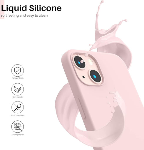 ORNARTO iPhone 13 Case 6.1" - Slim Liquid Silicone, 3 Layers, Full Coverage Soft Gel Rubber - Chalk Pink
