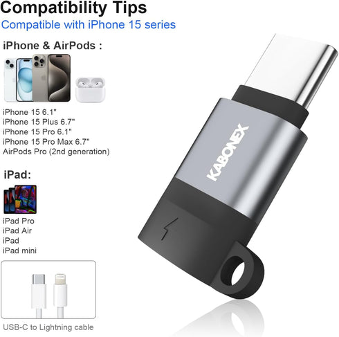 Lightning Female to USB-C Male Adapter, Compatible with iPhone 15/Plus/Pro/Pro Max, 30W PD Fast Charging, 3 Pack