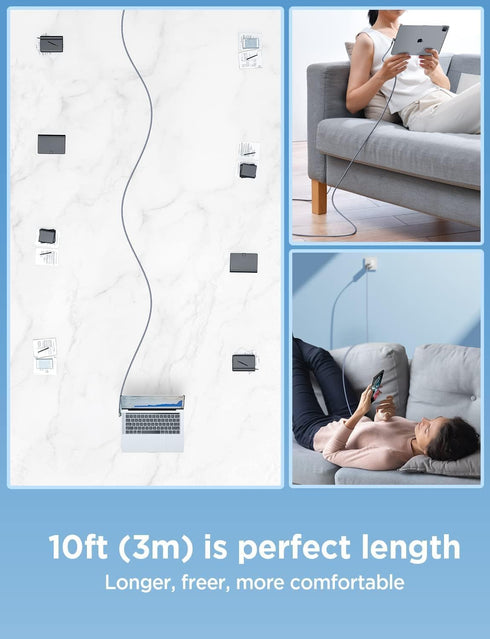 AINOPE 10FT USB C Cable 100W for iPhone 15, Fast Charging, Right Angle QC5.0, MacBook, iPad, Samsung S24.