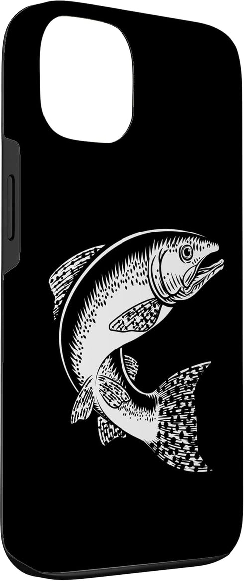 Fun Gift Designs 13 Salmon Fish Vintage Etched Woodcut Fishing Concept Case for iPhone