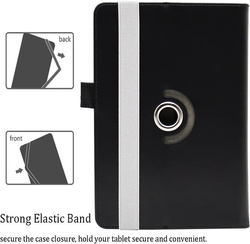 Universal 8 Inch Tablet Case, 7 Inch Rotating Cover for 7-8 Inch Android Tablet, Dluggs 360 Degree Stand Case, Black